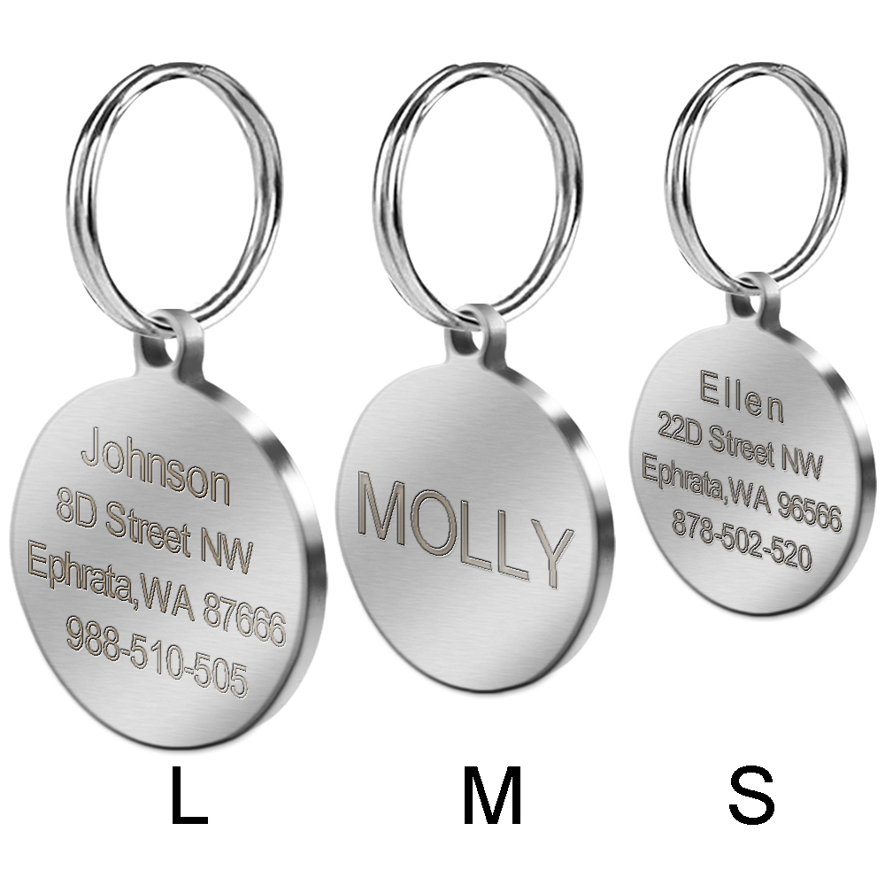 Round Stainless Steel Engraved Dog Tags Personalized Pet Cat ID tags Custom Free