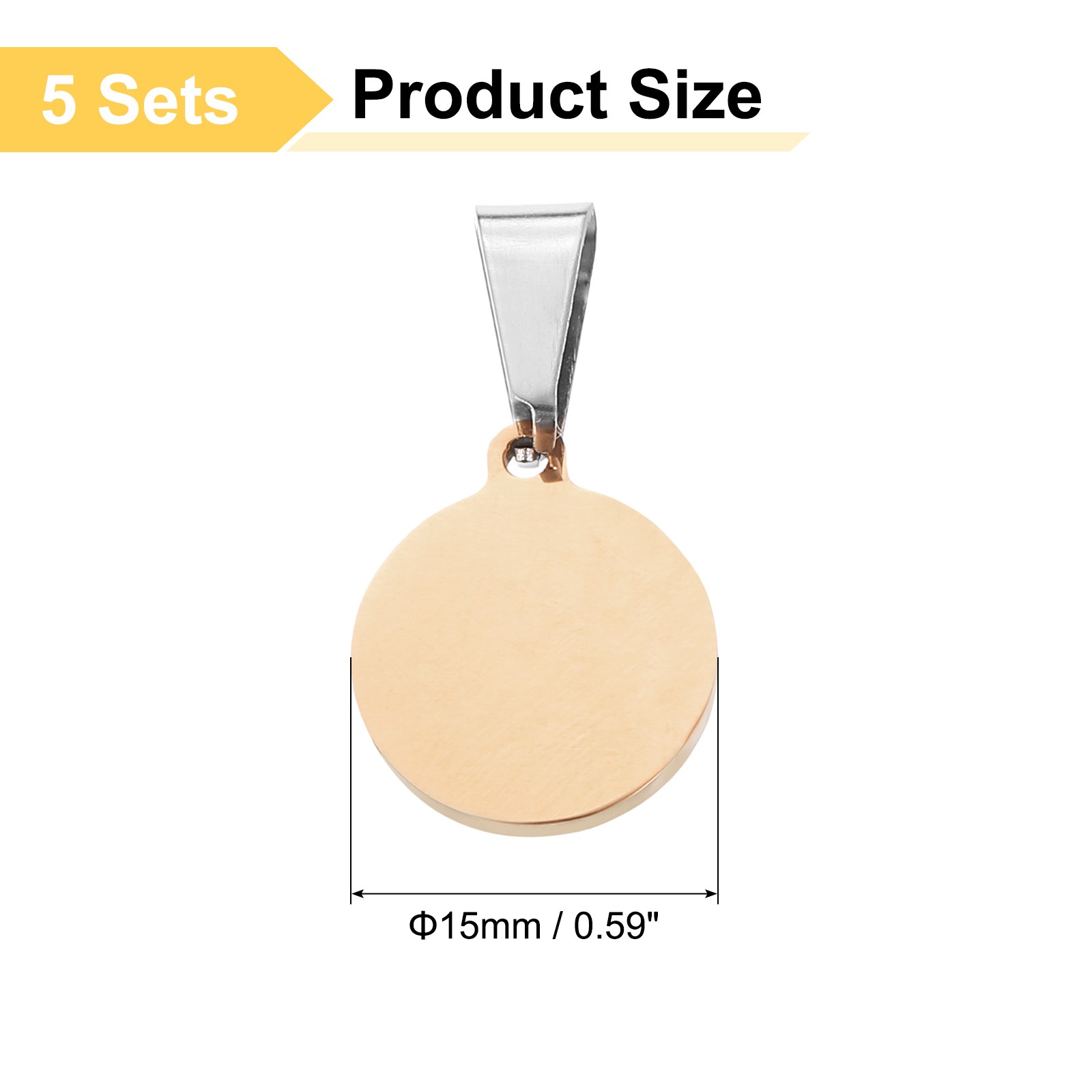 5 Pcs 15mm/0.59 Inch Round Blank Stamping Tags, Metal Charm, Rose Gold