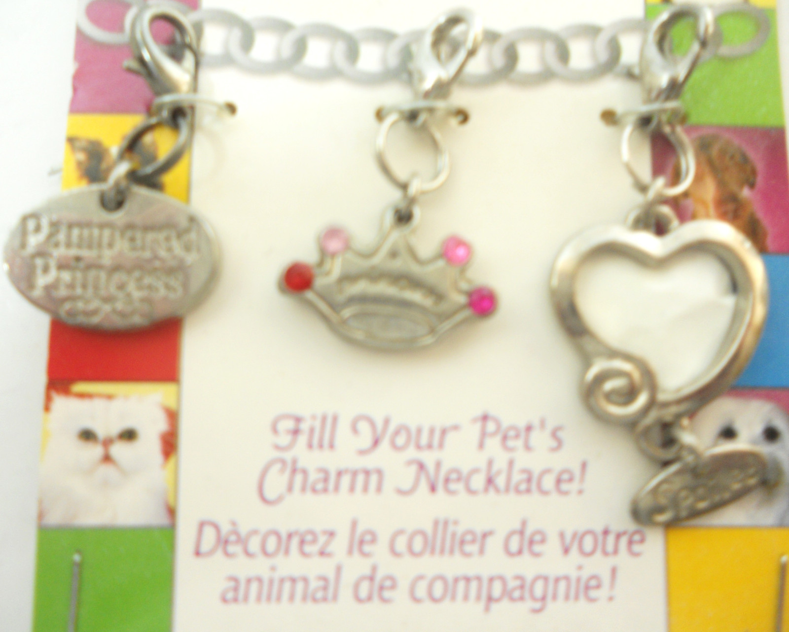 Talk to the Paw 3 Pet Charms Pampered Princess Crown Frame Silvertone Metal New