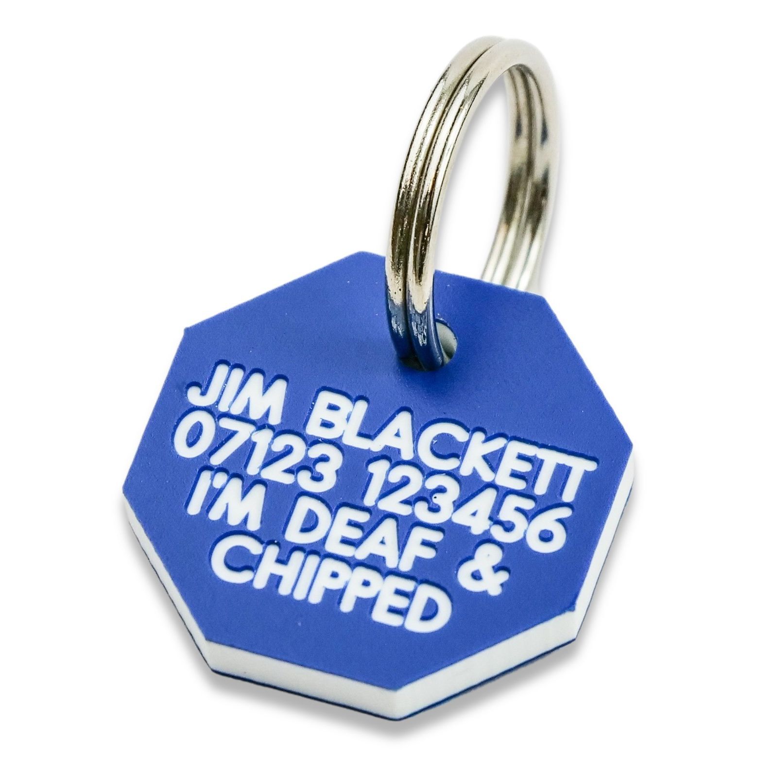 Pet Dog Cat ID Collar Tags – Deeply engraved, 21mm Plastic Octagonal. 7 COLOURS