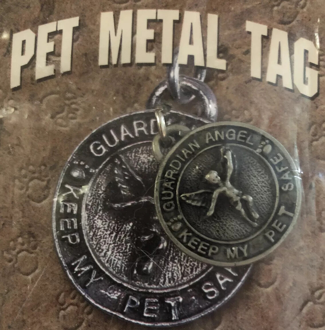 GiftCo Metal ID Tag Guardian Angel Keep My Pet Safe Dog Cat Paws Rescue Engrave