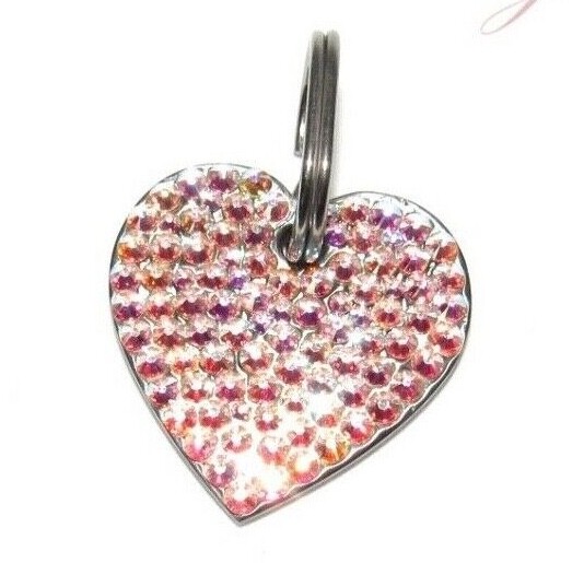 Custom Bling Dog Tag AUSTRIAN CRYSTALS Bone Heart Circle Cat Name Bedazzled ID
