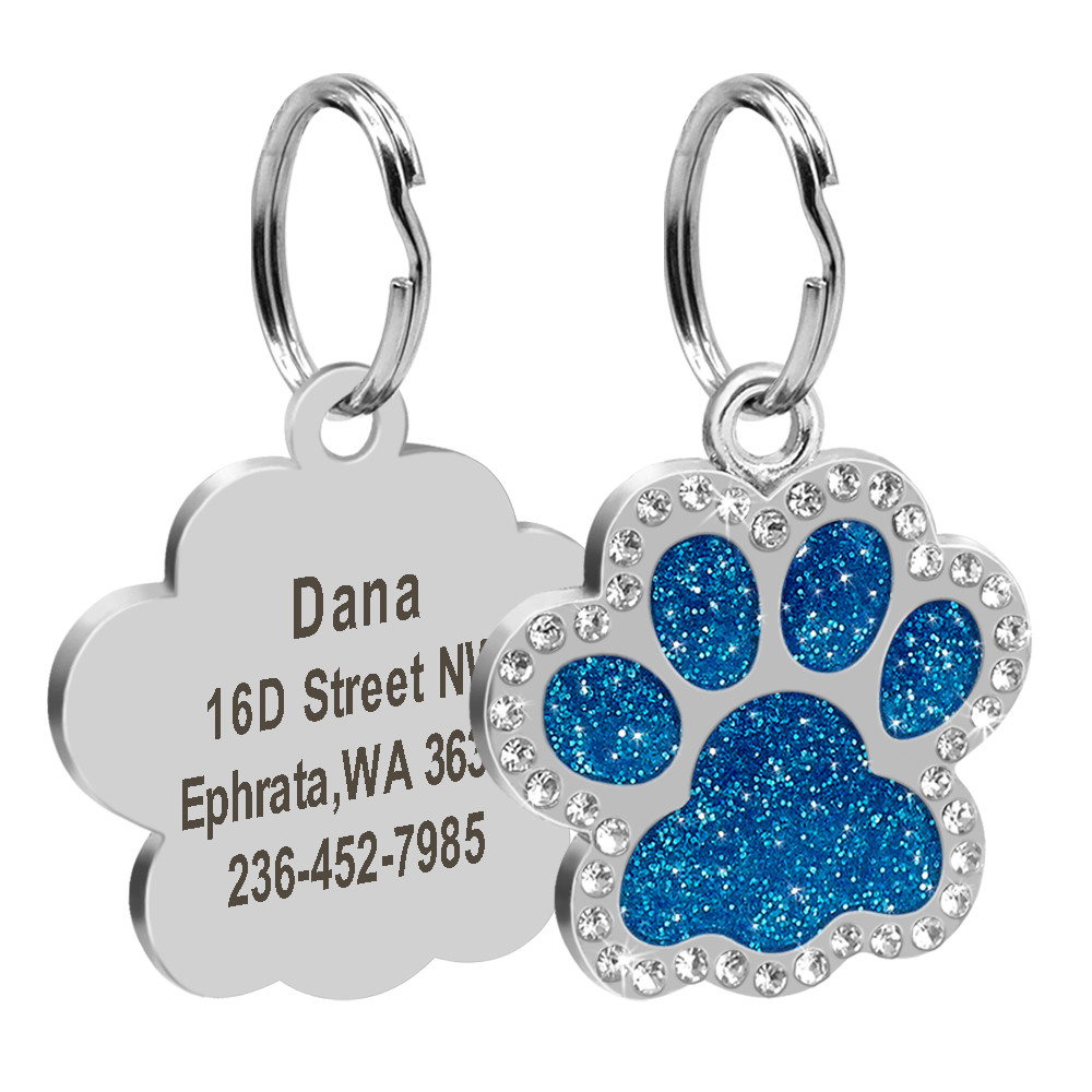 Personalized Dog Tags Engraved Puppy Pet ID Name Collar Tag Bling Paw Glitter