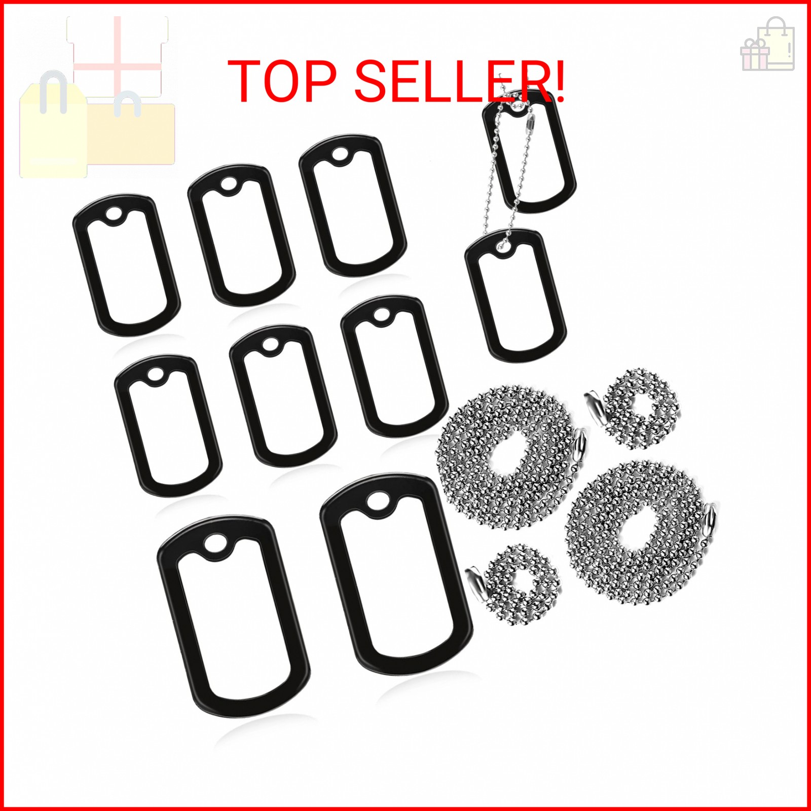 10 Pack Dog Tag Silencers, Black Engraved Tag Silicone Case with 4 Chains Army D