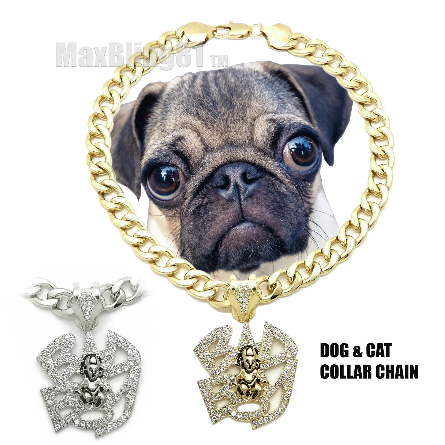 BAD BOY Charm Cuban Dog Cat Pet Puppy Silver Plated Collar Choker Chain Necklace
