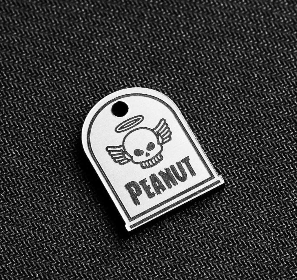 Goth Tombstone Personalized Dog Cat Pet ID Skull Charm Keychain Collar Human Tag