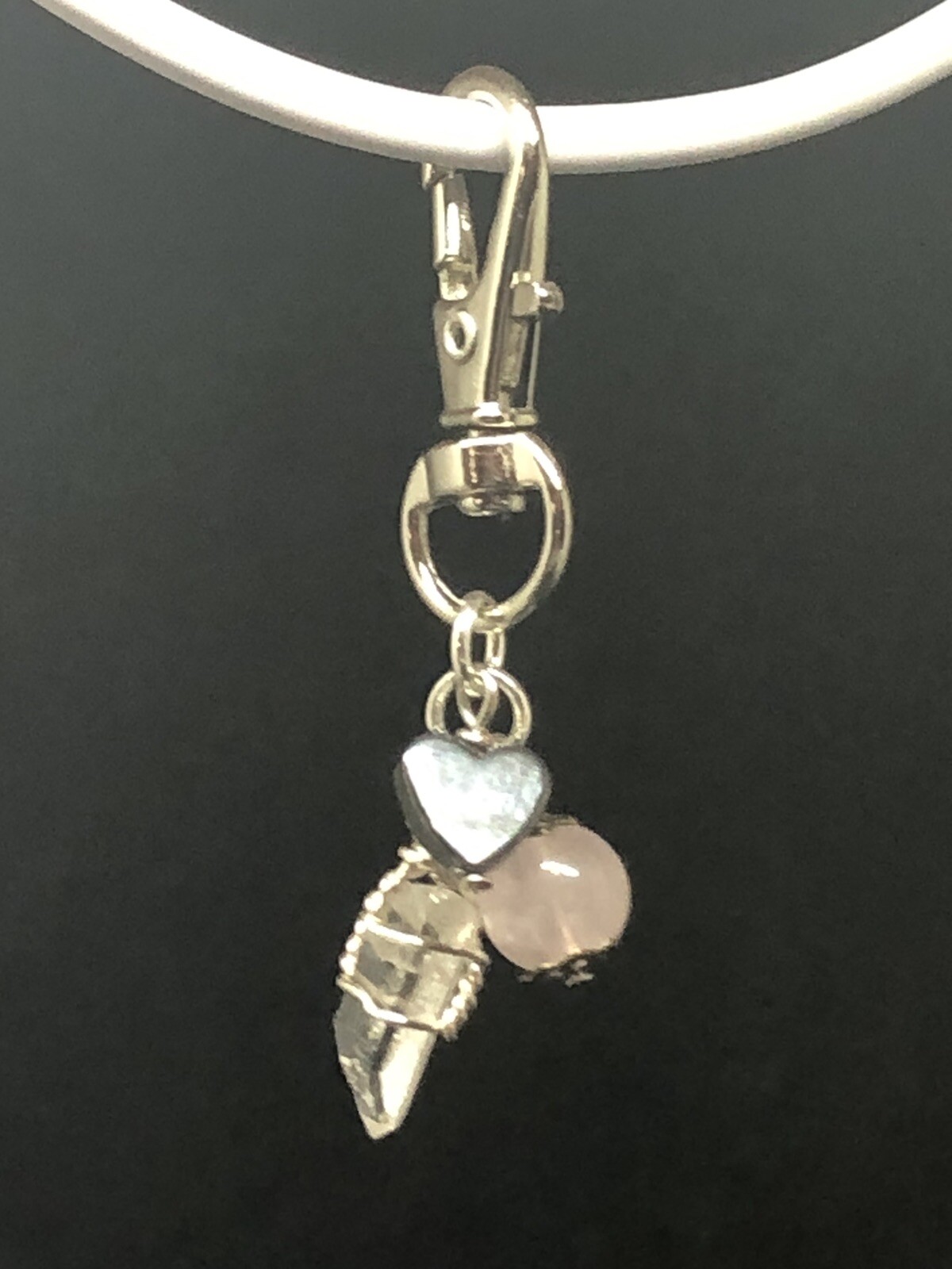 Rose Quartz & Clear Quartz Heart Healing Pet Charm, Crystal Pet Charm