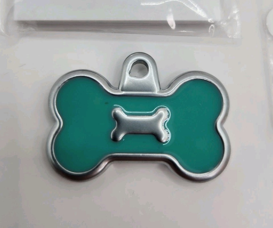 Dog Tag Works Custom Epoxy Teal Bone Engravable New Pet Collar Charm Keychain