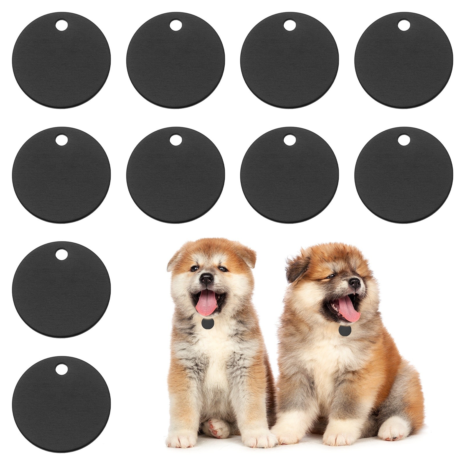10pcs Dog Pet Tags 25mm Round Aluminum Engraving Blanks Tags, Black