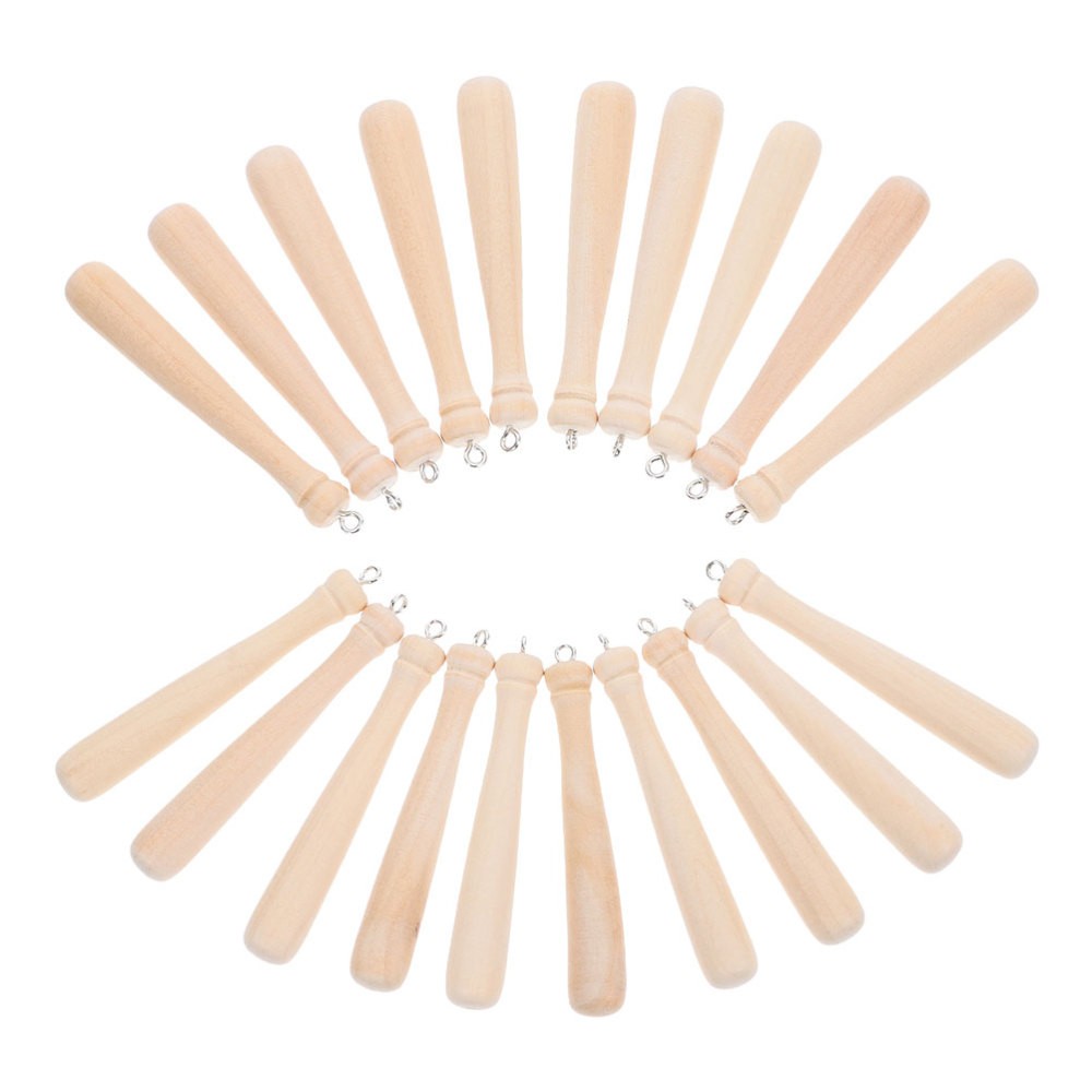 55 Pcs Baseball Keychain Pendant Wood Pendants for Jewelry Making