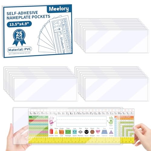 25 PCS Clear Reusable Nameplate Pocket Upgraded Thickened 13.5” x 4.9”