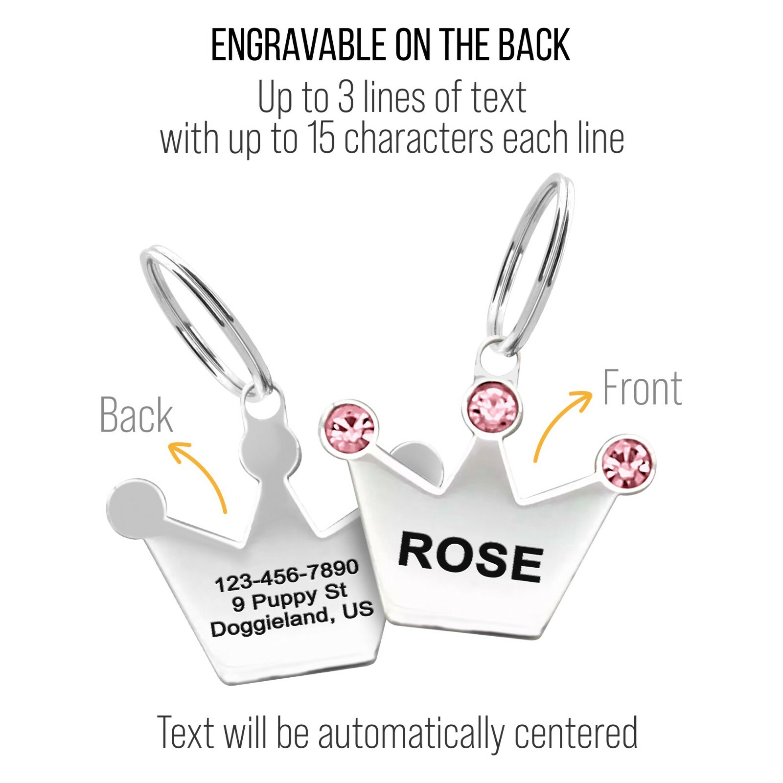 Pet Tag Engraved Crystals Dog ID Tags Sparkling Custom Shiny Crown For Collar