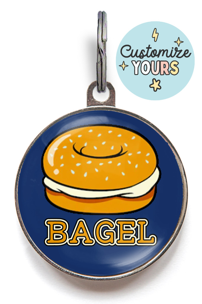 Bagel Dog Tag – Custom Pet ID Tag with Name – Food Lover Dog Accessory