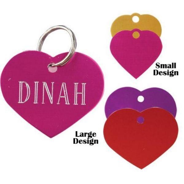 Heart Pet ID Tag Custom Diamond Engraved Dog, Cat, Zipper Pull, Backpack, Purse