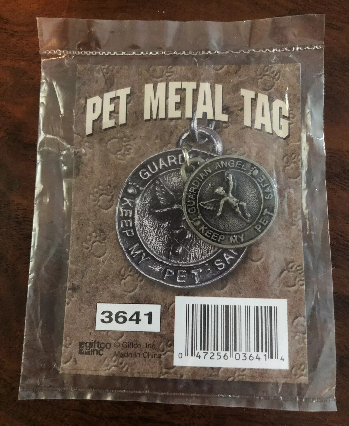 GiftCo Metal ID Tag Guardian Angel Keep My Pet Safe Dog Cat Paws Rescue Engrave