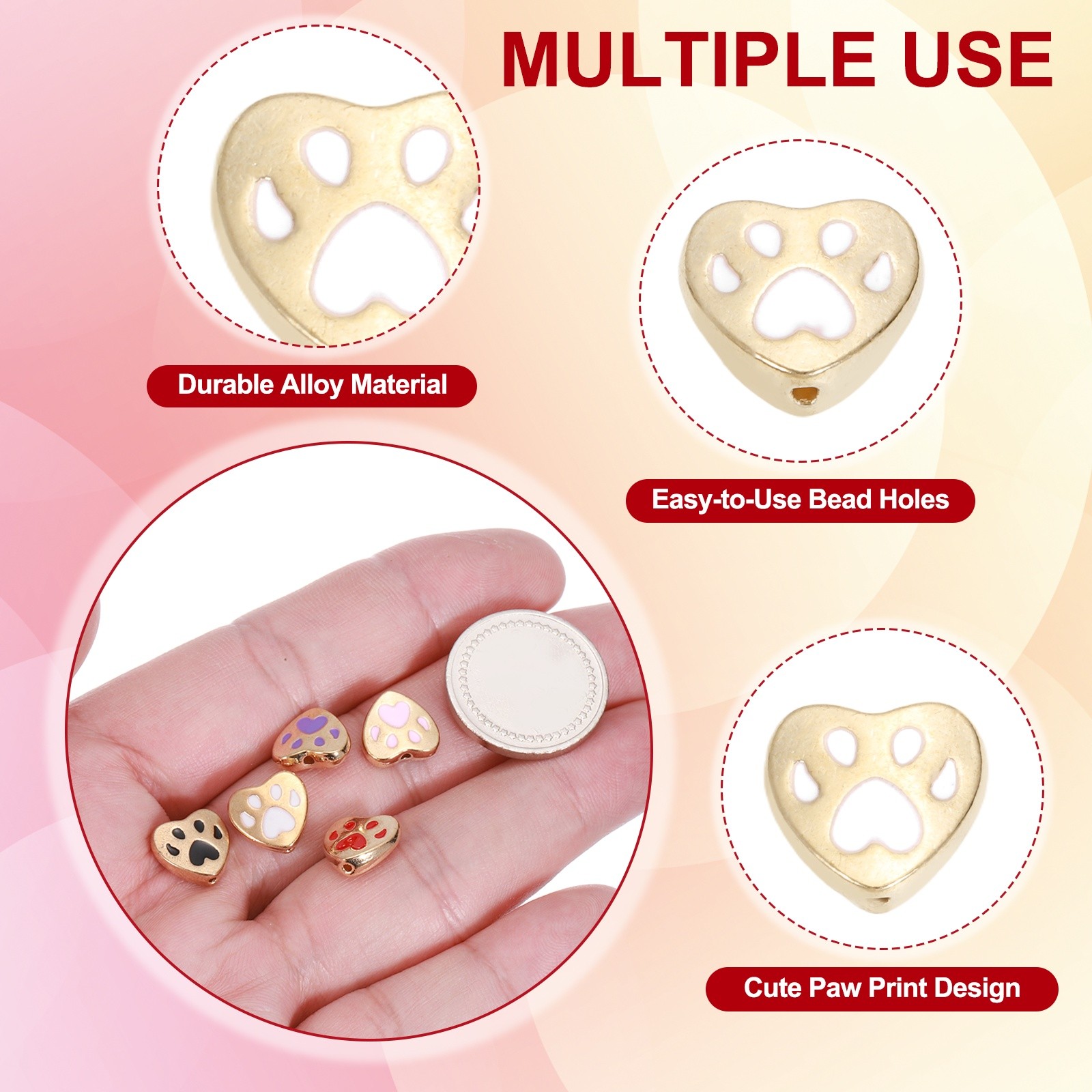 Heart Leg Beads, for Dogs/Cats, Enamel, 50Pcs (White)