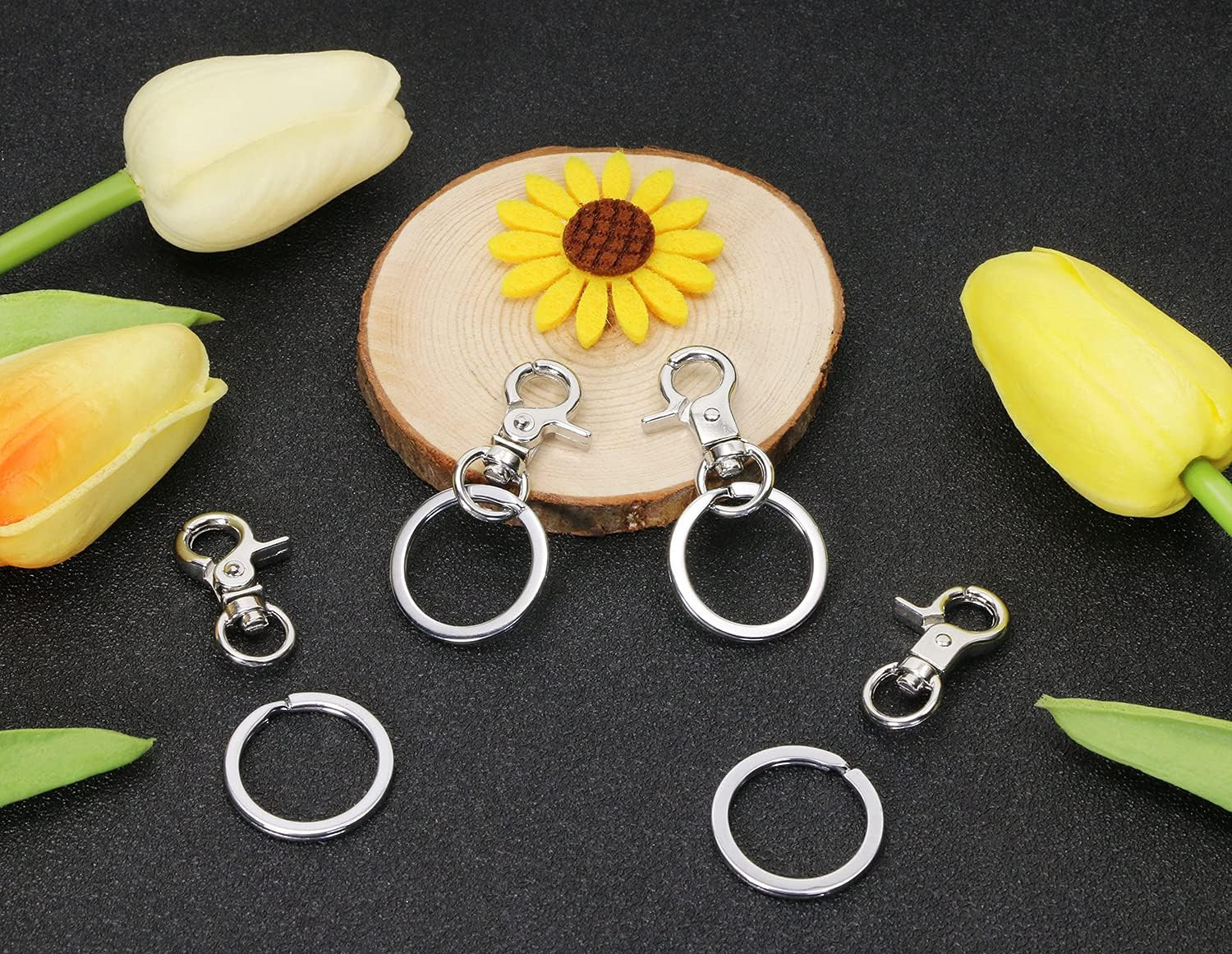 4pcs Pet ID Tag Clips with 10 Key Rings Stainless Steel Collar Name Tag Connecto
