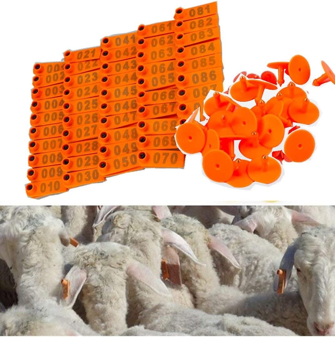Set of 100 Numbered Goat Ear Tags 001-100 with Pins – Plastic Livestock Markers