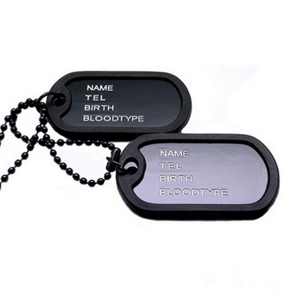 Military Dog Tag Double Necklace ID Tags with Chains and Silencers Black