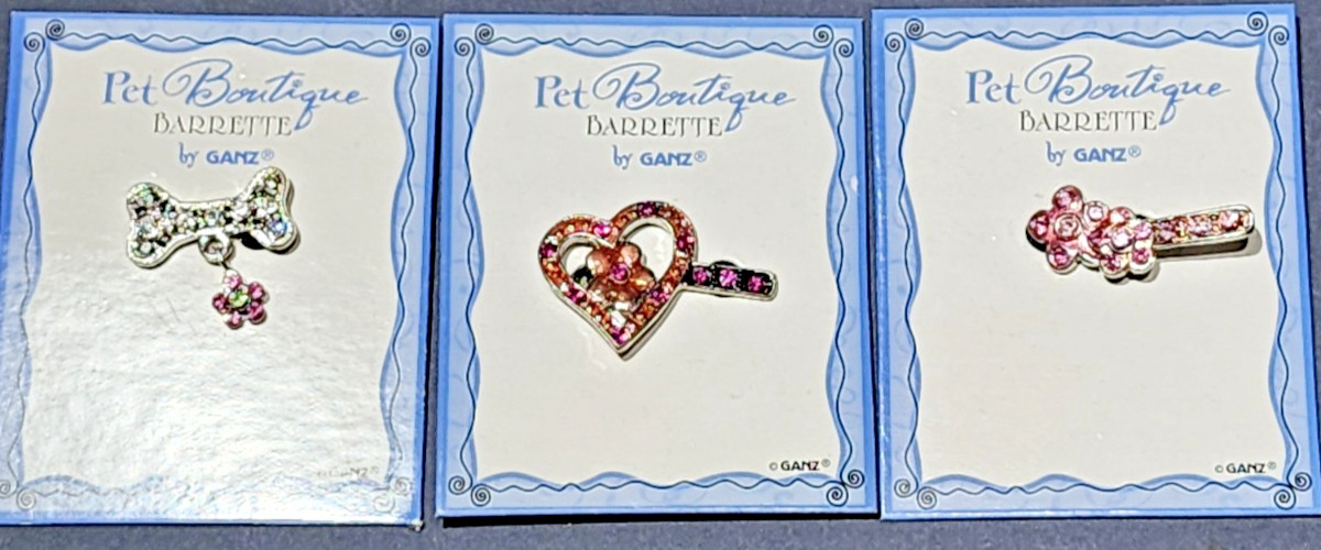 Pet Boutique Rhinestone 1″ Barrette by GANZ Love your Fur Baby 3 Pc Lot
