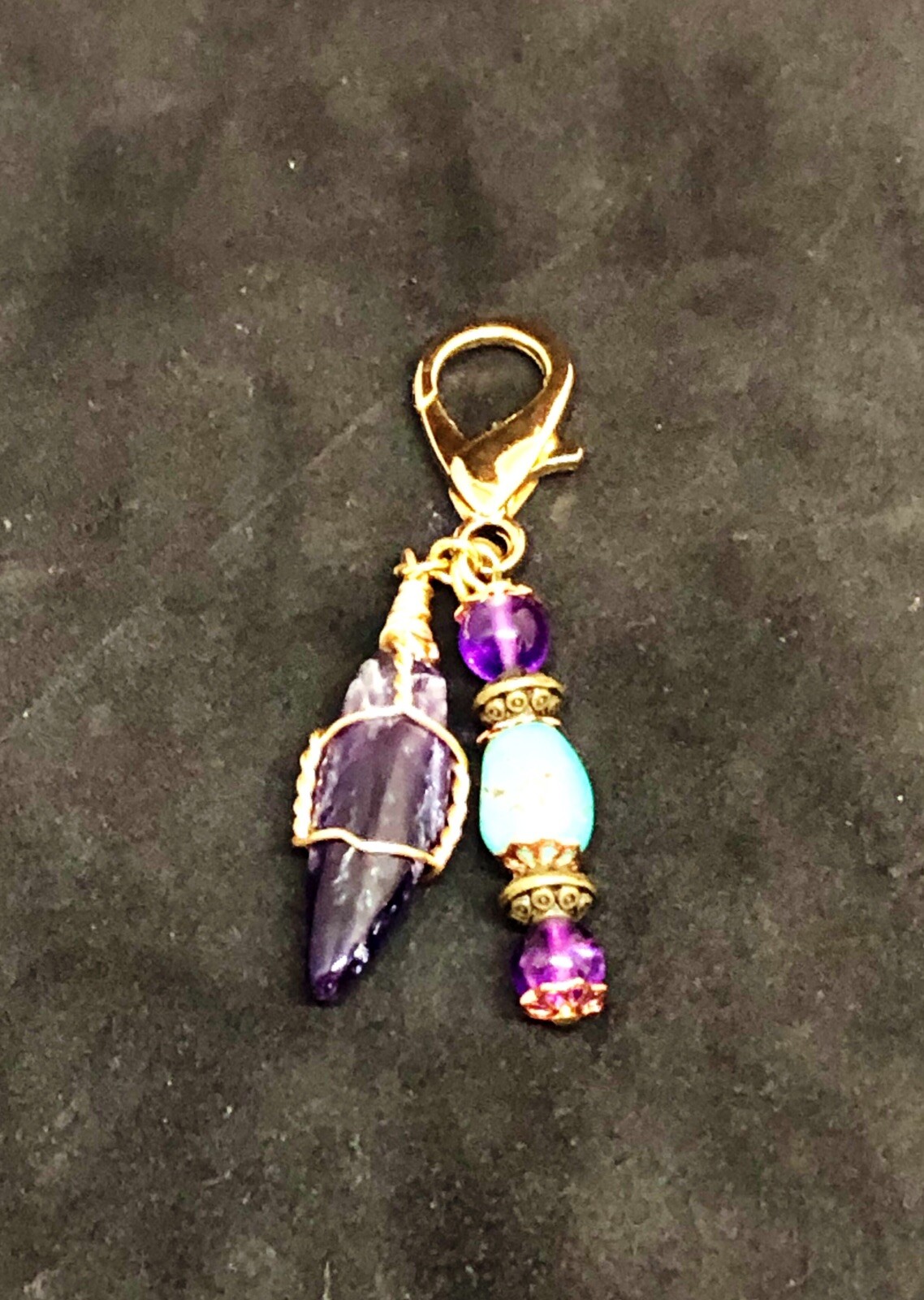 Amethyst & Turquoise Healing Pet Charm, Crystal Pet Charm, Protection Pet Charm,
