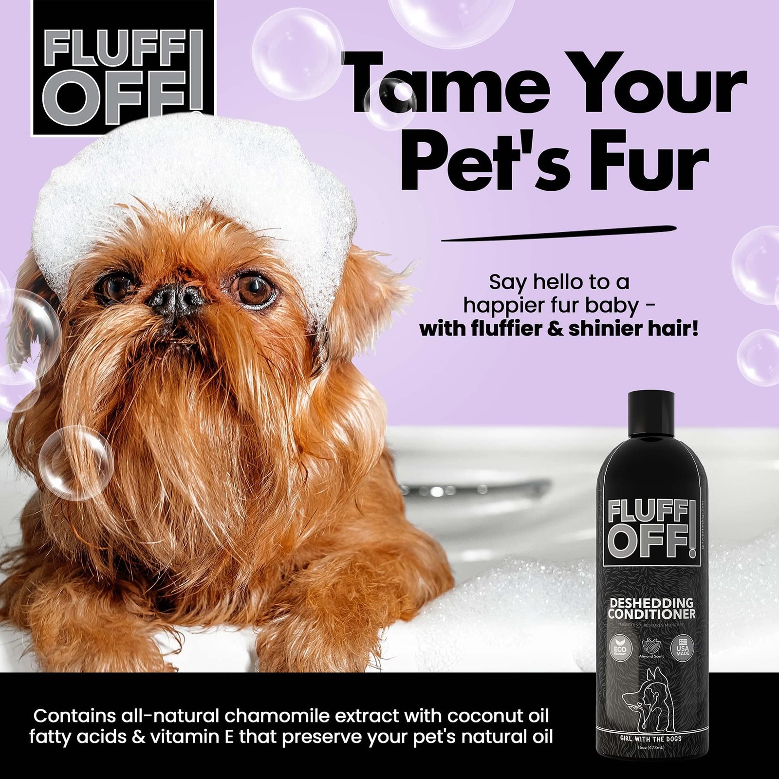 Fluff Off! by Girl With The Dogs, Natural Deshedding Dog & Cat Shampoo and Co…