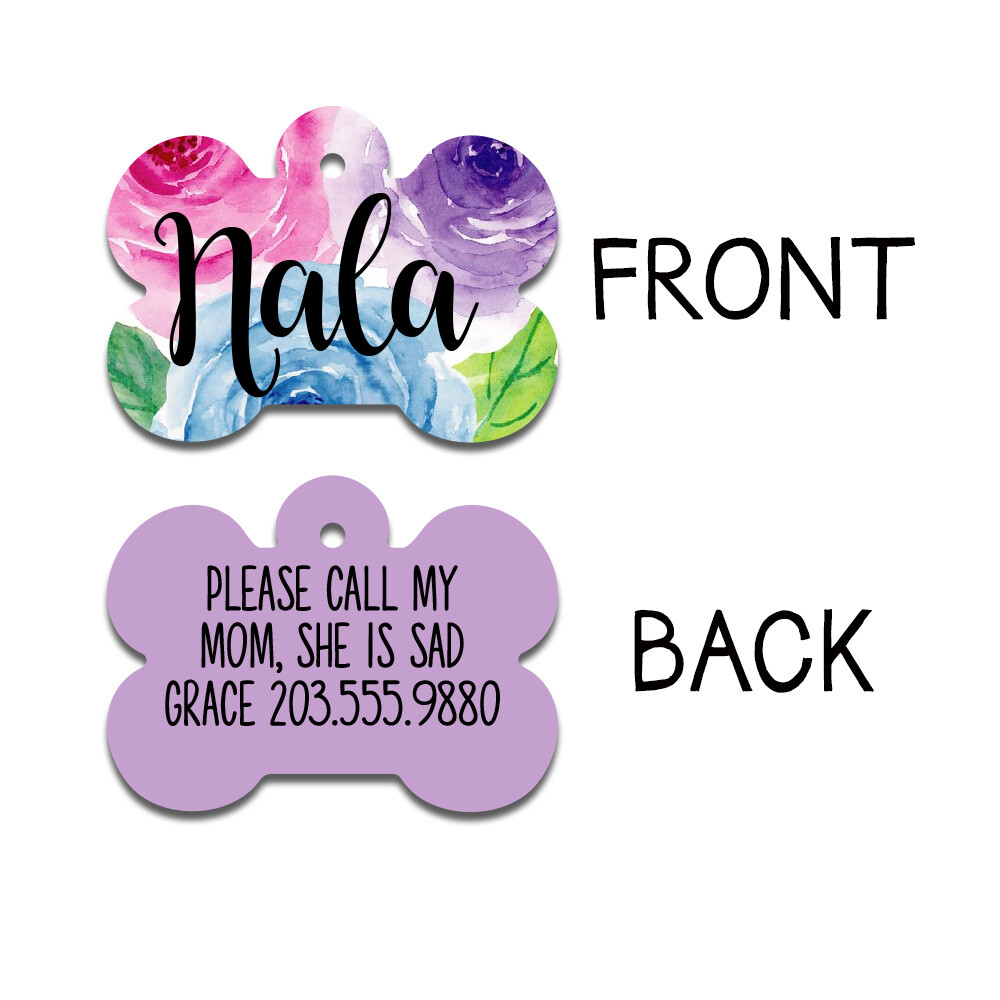 Floral Dog Tag | Personalized Pet ID Tag | Double Sided Dog Tag |Girl Dog Tag