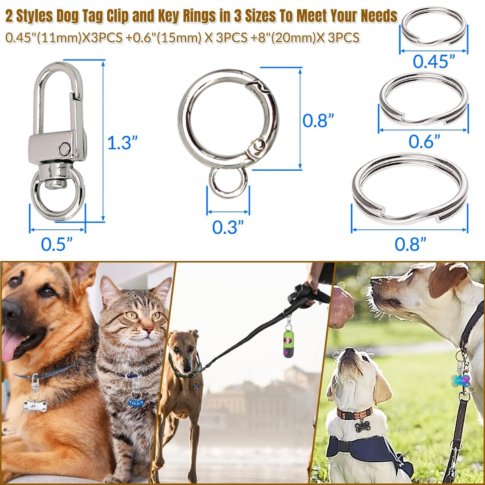 Dog Tag Clips for Collar,with 15Pcs Replaceable Dog ID Name Tag Ring Clip Dog…