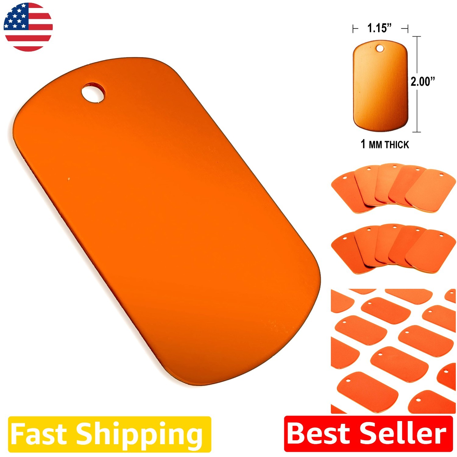 100pc Orange Blank Dog Tags Large 2″x1.15″ Aluminum Stamping Craft DIY