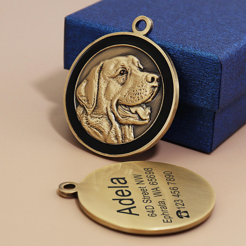 Personalized 3D Gold Dog Tag 8 Breeds Patterns Cat Bulldog Labrador Husky Poodle