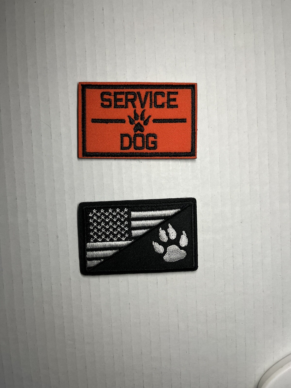 2 patch lot service dog(orange) and american flag with paw(black) hook and loop