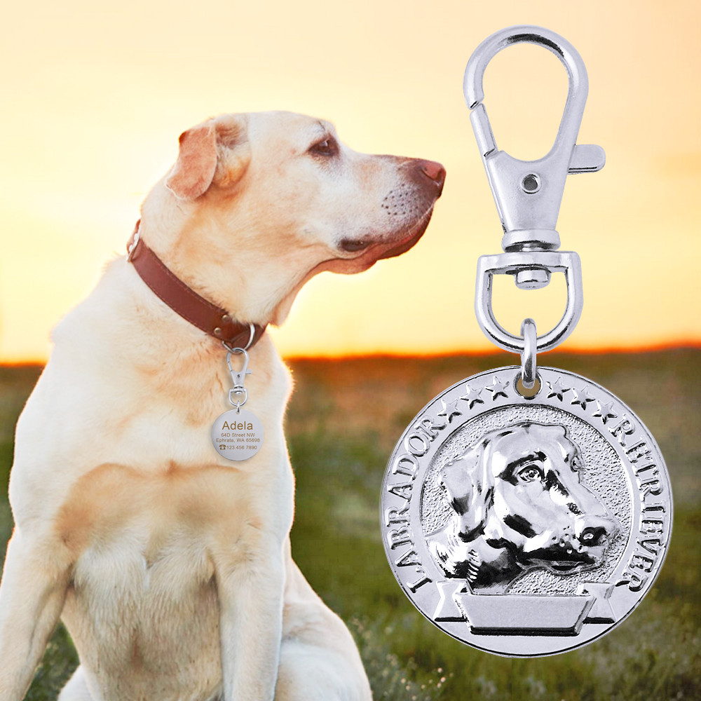 Dog Breeds Personalized Dog Tag 3D ID Custom Free Name Engraved Brass Silver