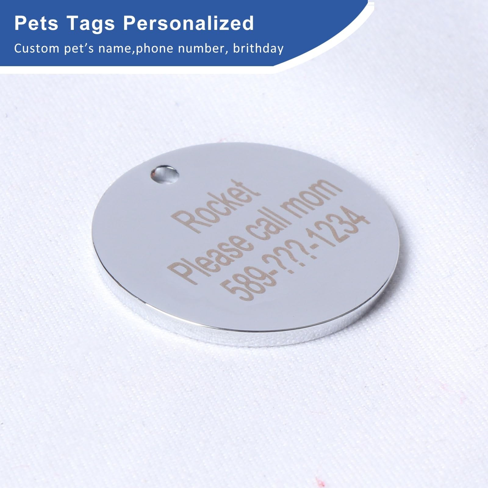 Round Heart Glitter Custom Pet ID Tags Engraved with Name & Phone
