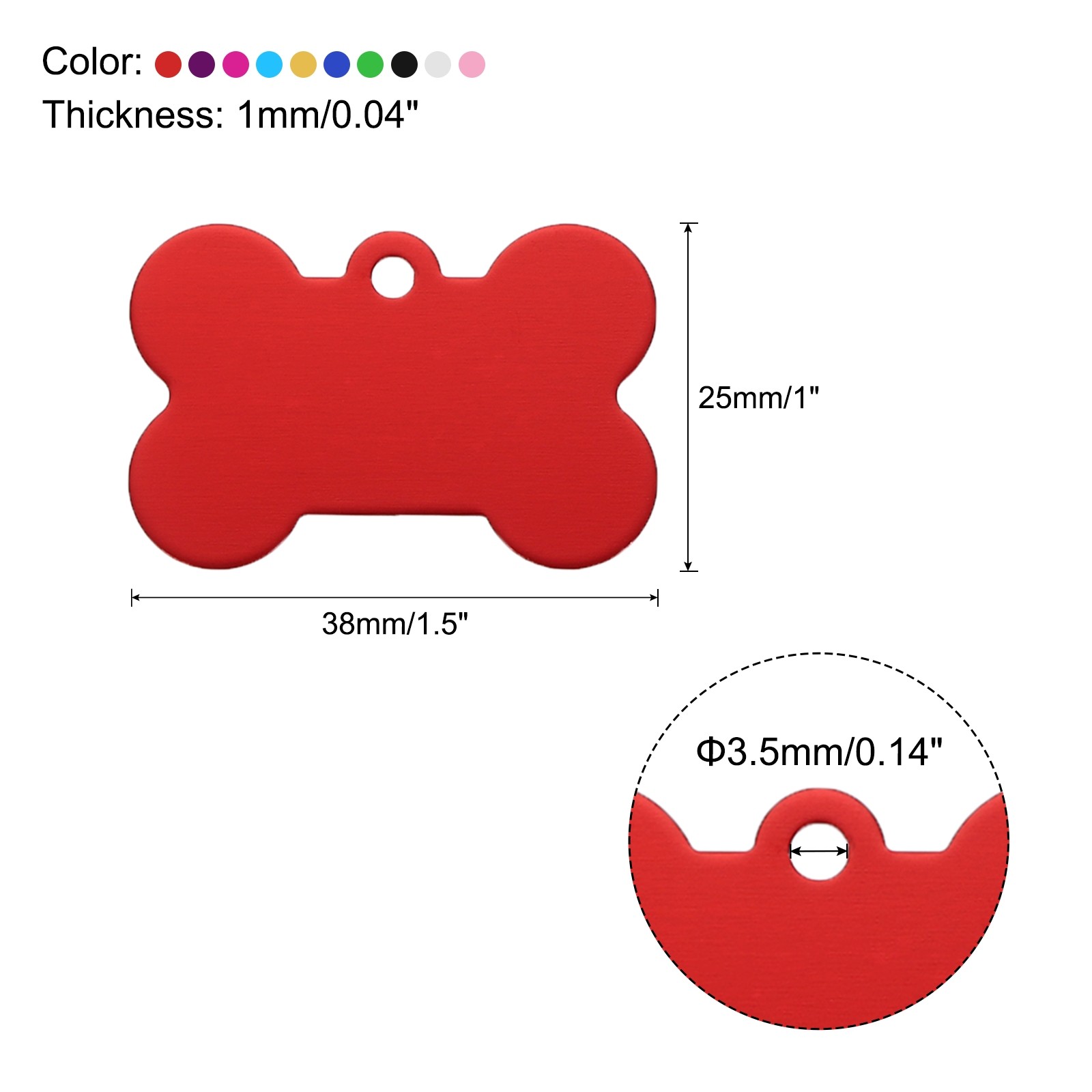 Bone Shaped Dog Tag Pet ID Tag, 1.5″x1″ Metal Blank Tag with Ring 10 Color 30pcs