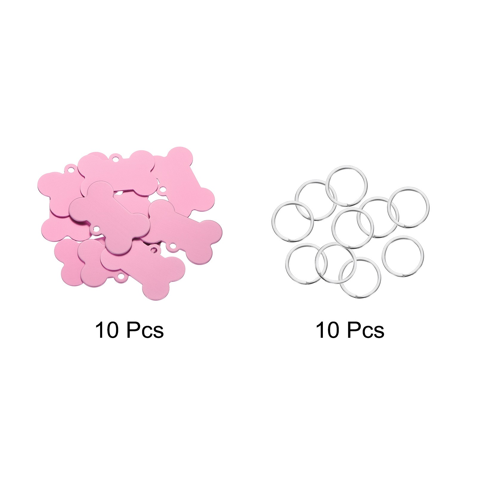 Bone Shaped Dog Tag Pet ID Tags, 1.5″x1″ Metal Pink Blank with Ring, 10pcs