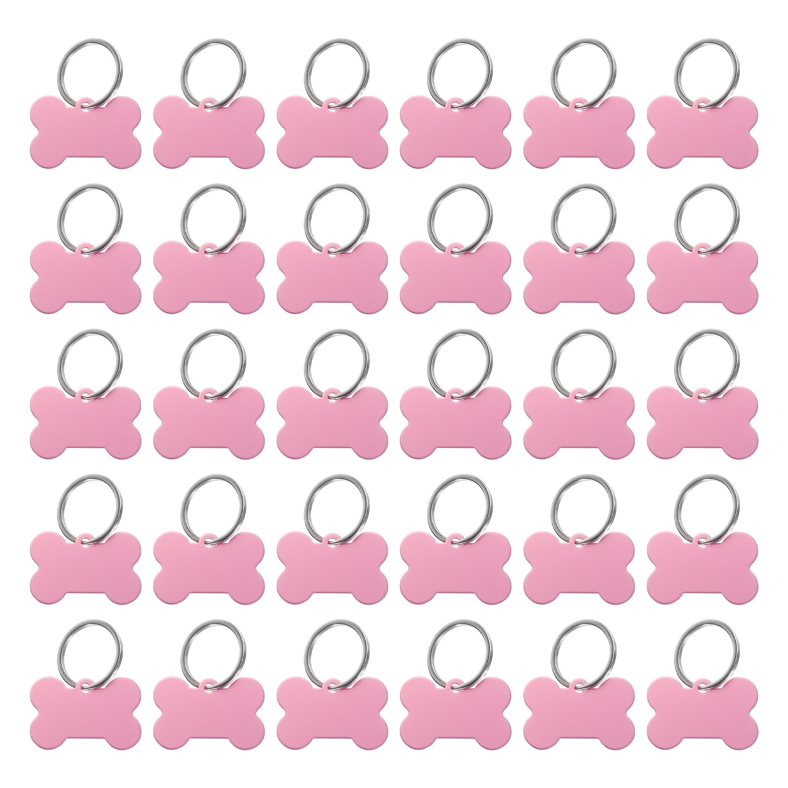 Bone Shaped Dog Tag Pet ID Tags, 1.5″x1″ Metal Pink Blank with Ring, 30pcs