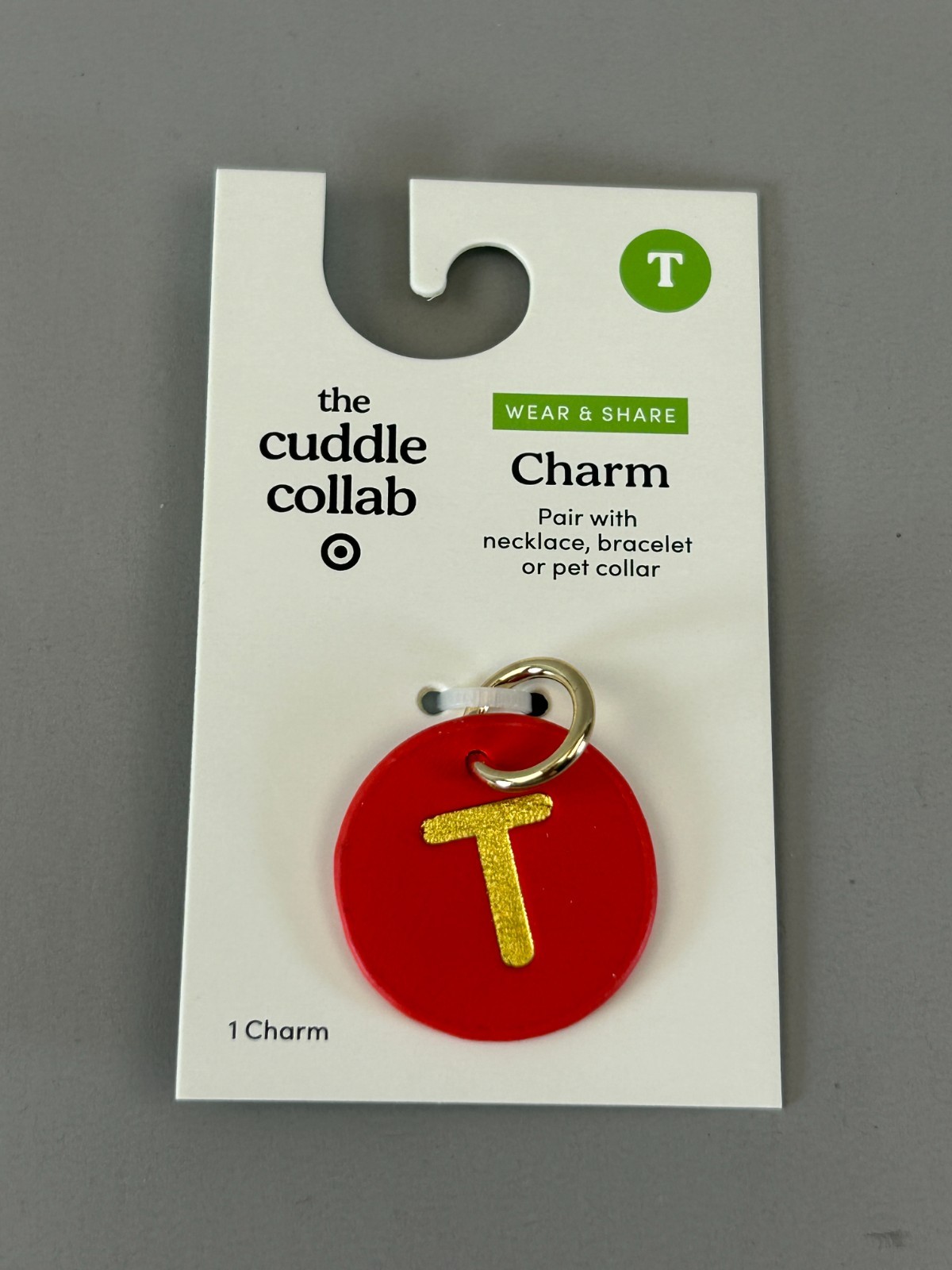 “T” Monogram The Cuddle Collab Wear Share Letter Charm Faux Leather Red NEW