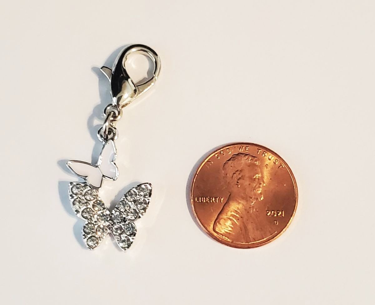 DOUBLE BUTTERFLY Charm ZIPPER PULL PURSE BAG WALLET JACKET JOURNAL BINDER JEWELS
