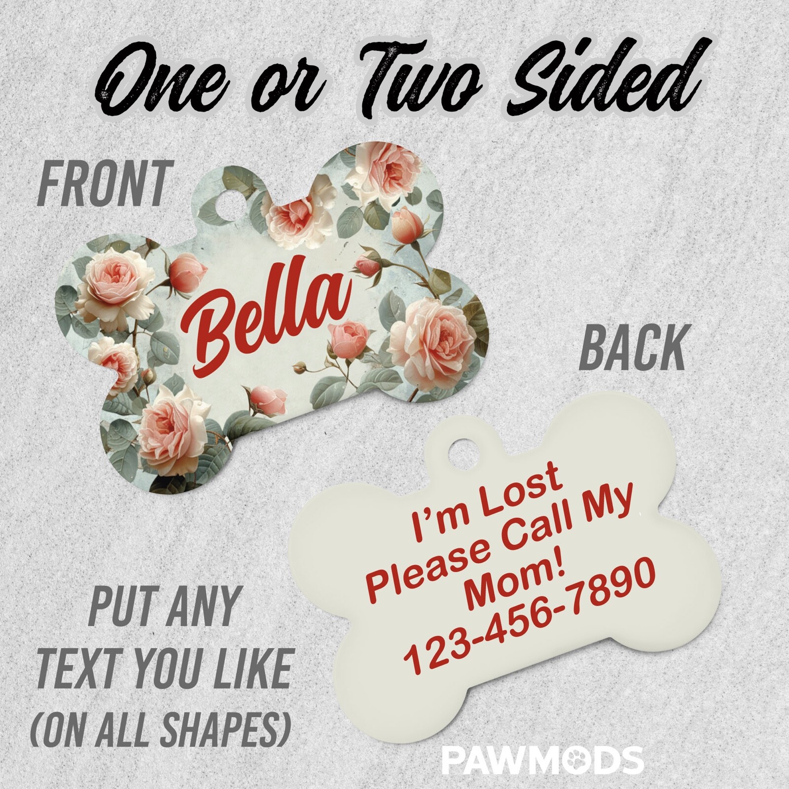 Roses Dog Tag for Dogs, Floral Pet ID Tags, Custom Personalized Flower Puppy Tag