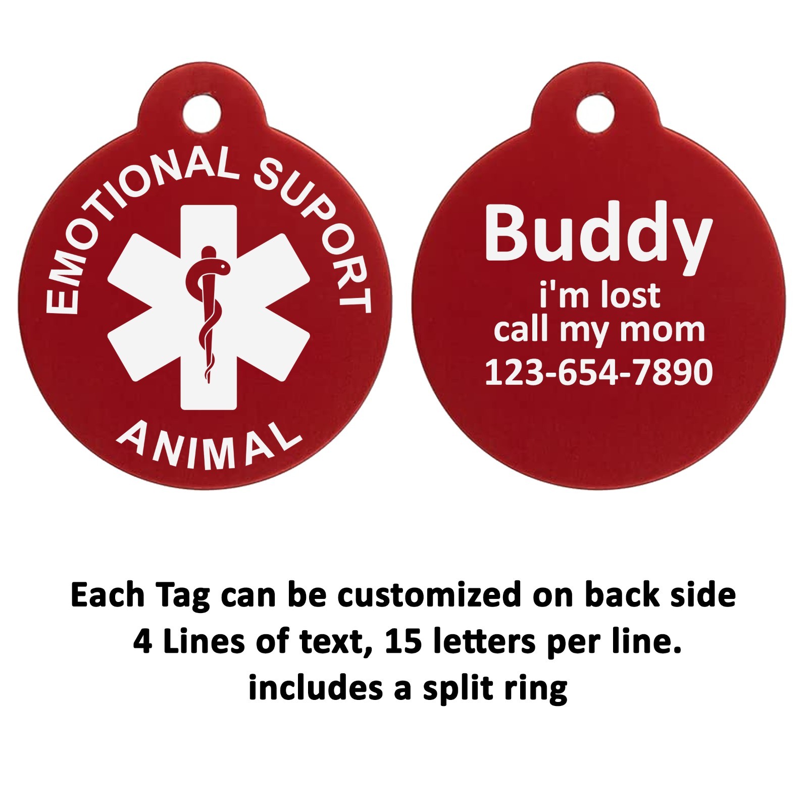 Emotional Support Animal Custom Personalized Pet tags Engraved ID Tag