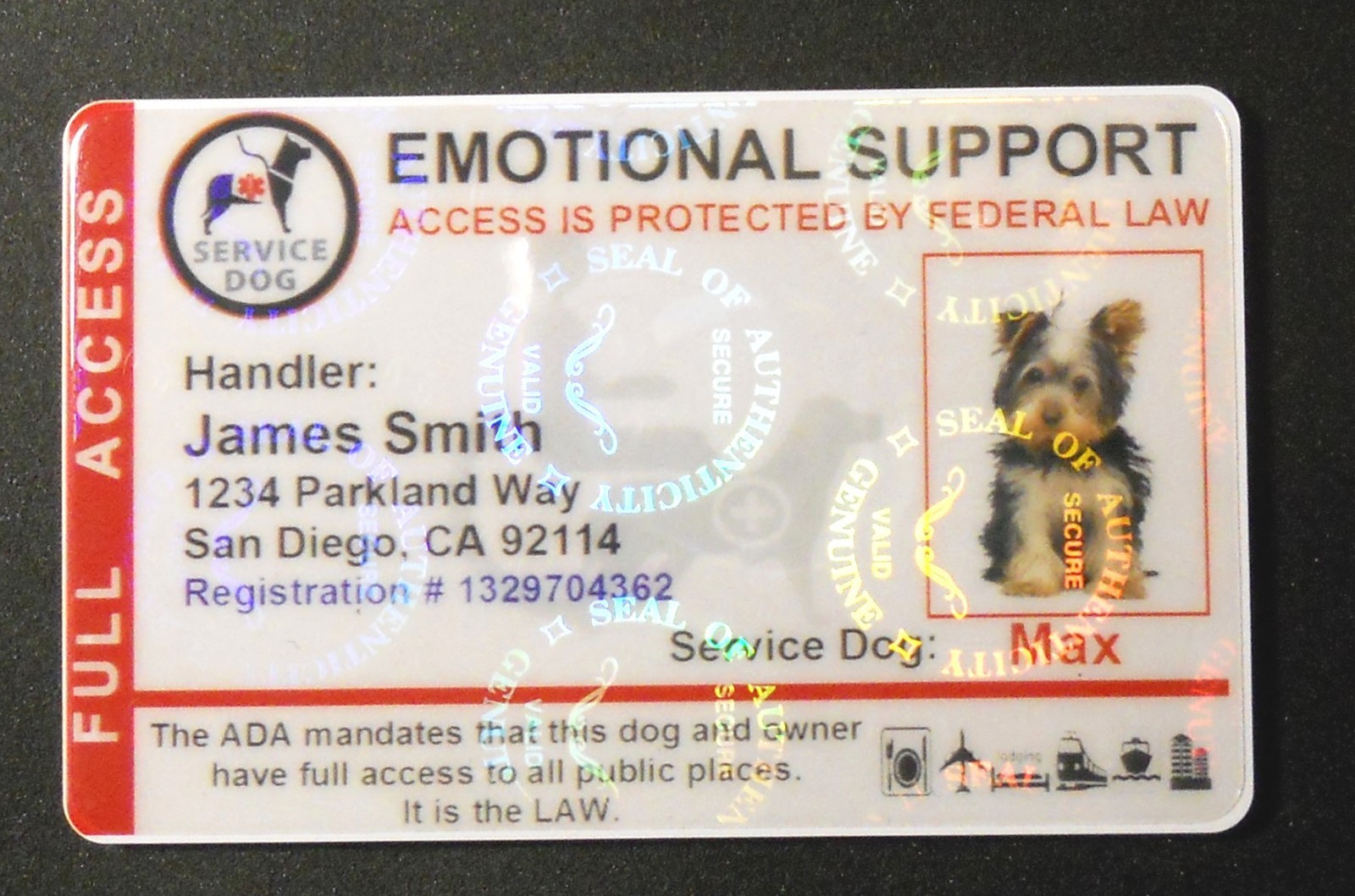 Holographic Emotional Support Animal ID Card Service Dog ID Badge 8 ESA R
