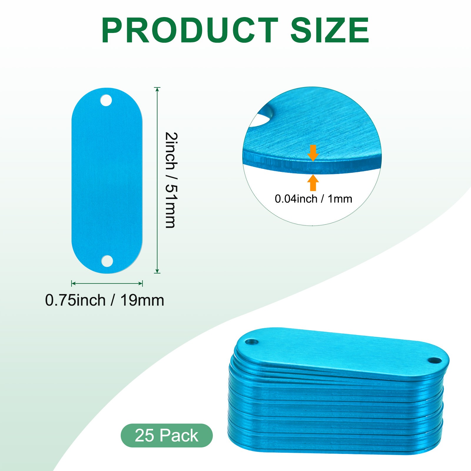 25-Pack 2″ x 0.75″ x 0.04″( L x W x T ) Blank Dog Tags [Lake Blue, 2 Holes]