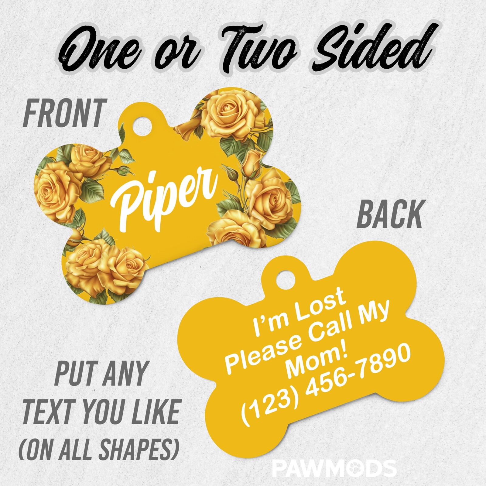 Roses Dog Tag for Dogs, Floral Pet ID Tags, Custom Personalized Flower Puppy Tag