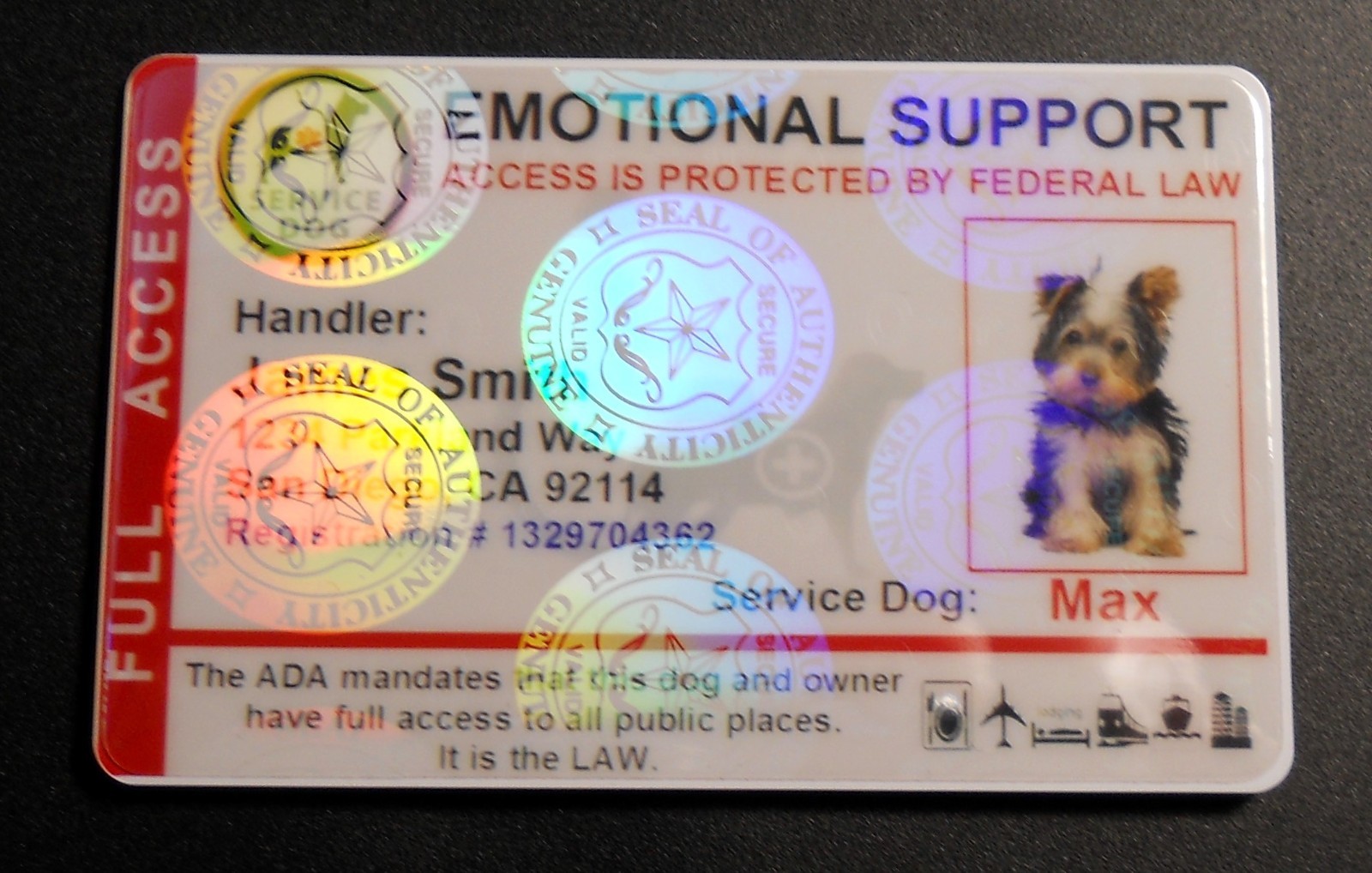Holographic Emotional Support Animal ID Card Service Dog ID Badge 8 ESA R