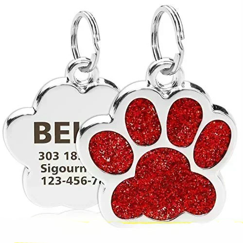 Personalized Pet ID Tag Engraved Dog Cat Name Collar Pendant Paw Shape Alloy Tag