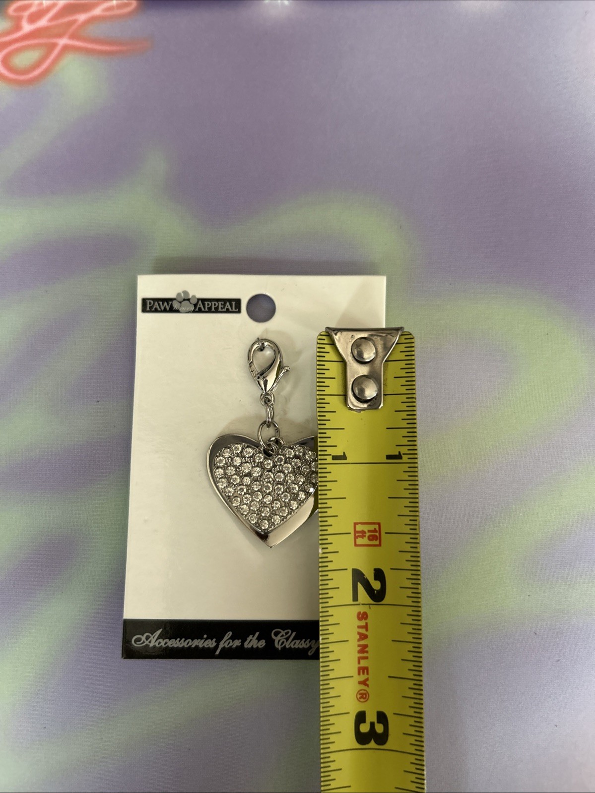 Pretty Paw Appeal White Rhinestone Double Heart Charm Tag Necklace Dog Cat New