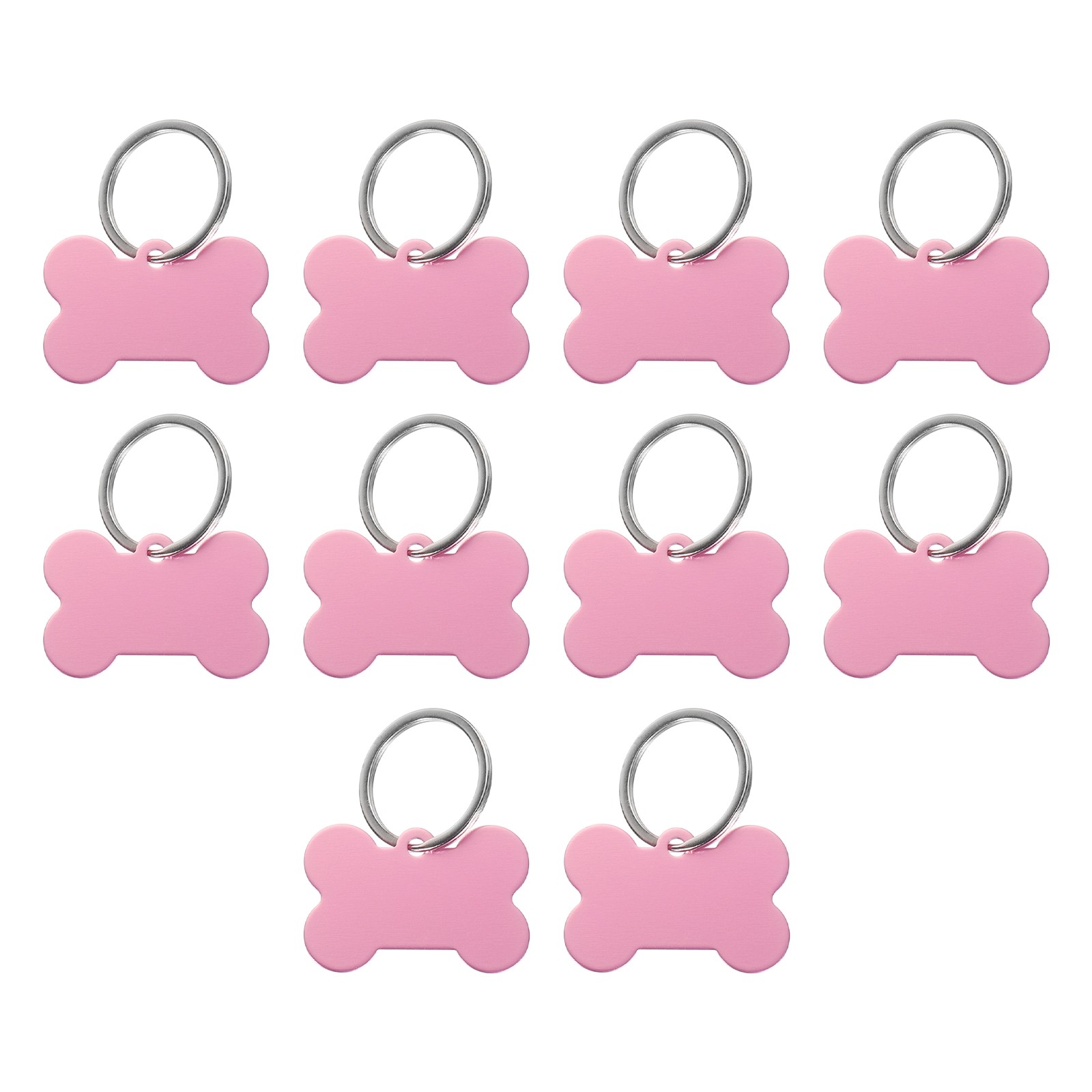 Bone Shaped Dog Tag Pet ID Tags, 1.5″x1″ Metal Pink Blank with Ring, 10pcs