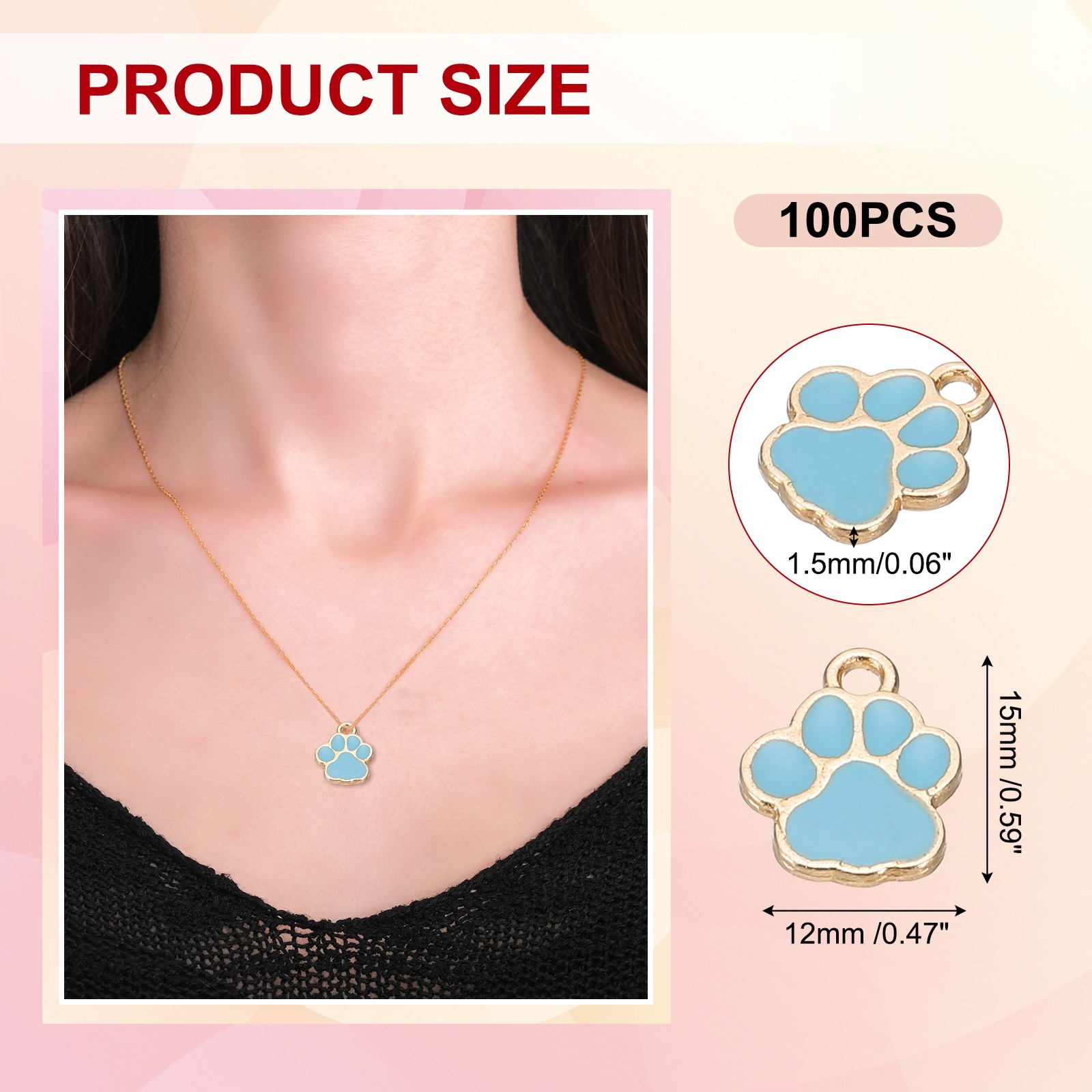 Enamel Paw Print Charm, 100Pcs Alloy Enamel Pendants , Lake Blue/Gold