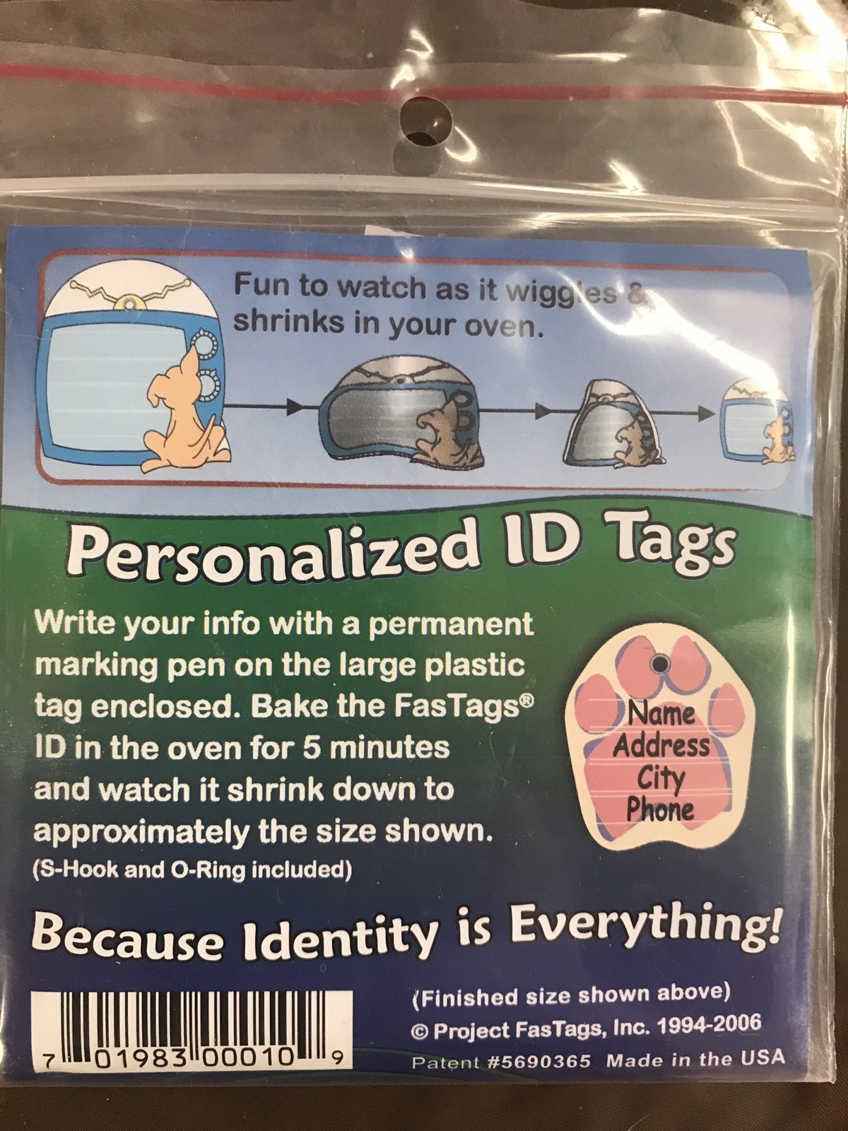 Collar Tags For Pets. Pink Paw FAST TAGS Shrink In The Oven