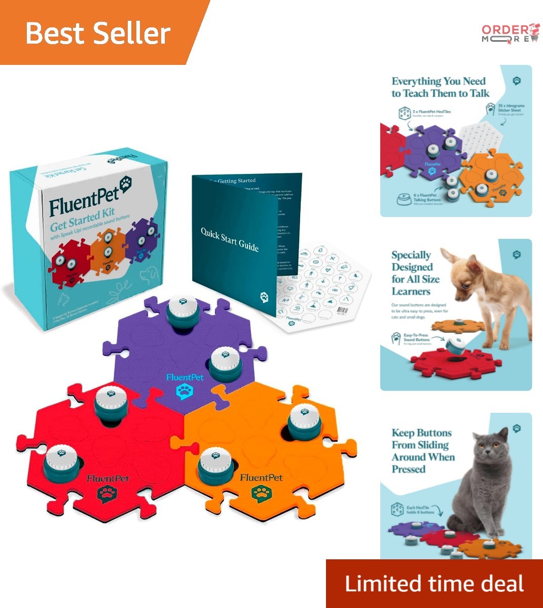 Pet Training Speaking Buttons Kit 6 Recordable Upward Sound Communication